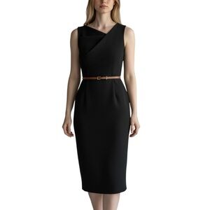 DONNA KARAN New York Belted Asymmetric Midi Dress Sleeveless, Color Black, Sz 6